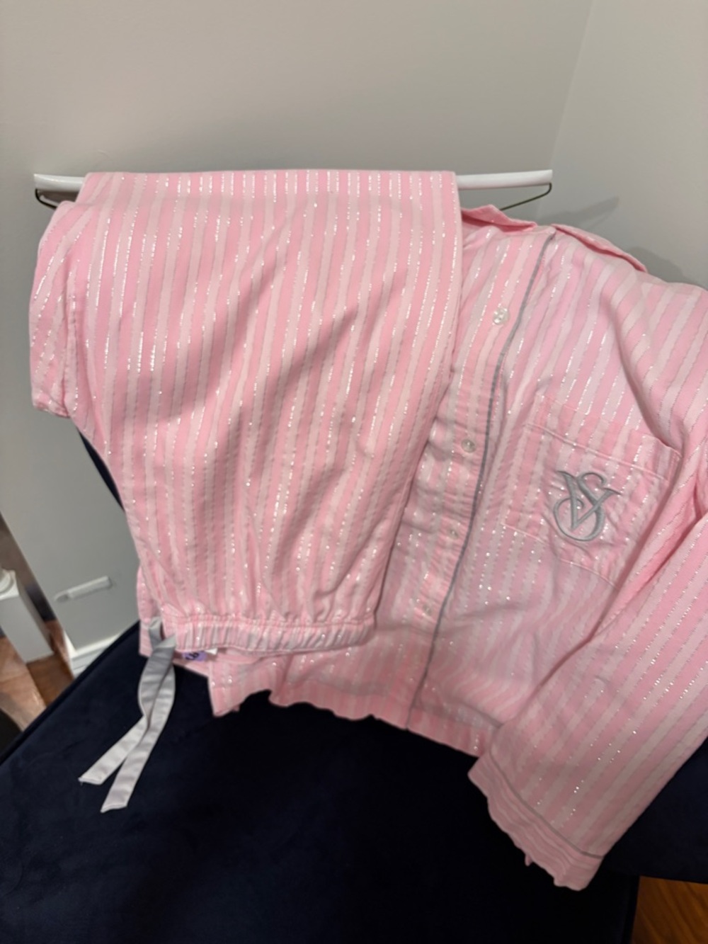 Victoria's Secret Pink Striped Pajama Set with Silver Lurex